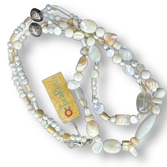 VINTAGE STERLING SILVER PEARL, MOTHER OF PEARL NECKLACE TICA ROSA 28" LENGTH - Picture 7 of 10